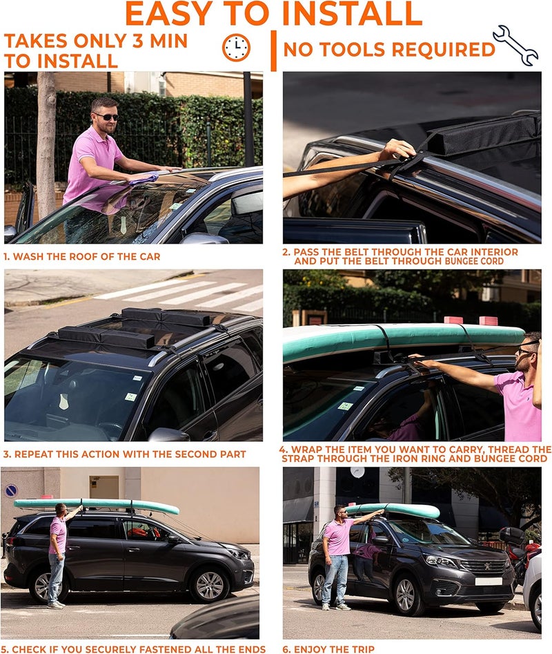 ZONETECH Soft Roof Rack Pads Heavy Duty, Use with or Without Cross Bar, Non-Slip, Use for Kayak, Surfboard, Canoe, and More (1 Set) - Image 5